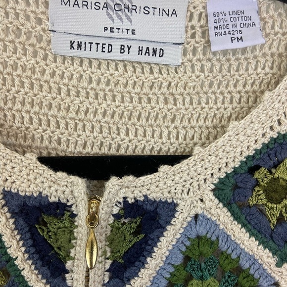 Vintage Y2K Granny Square Cardigan Sweater Crocheted M Petite Boho Cottagecore - Picture 5 of 9